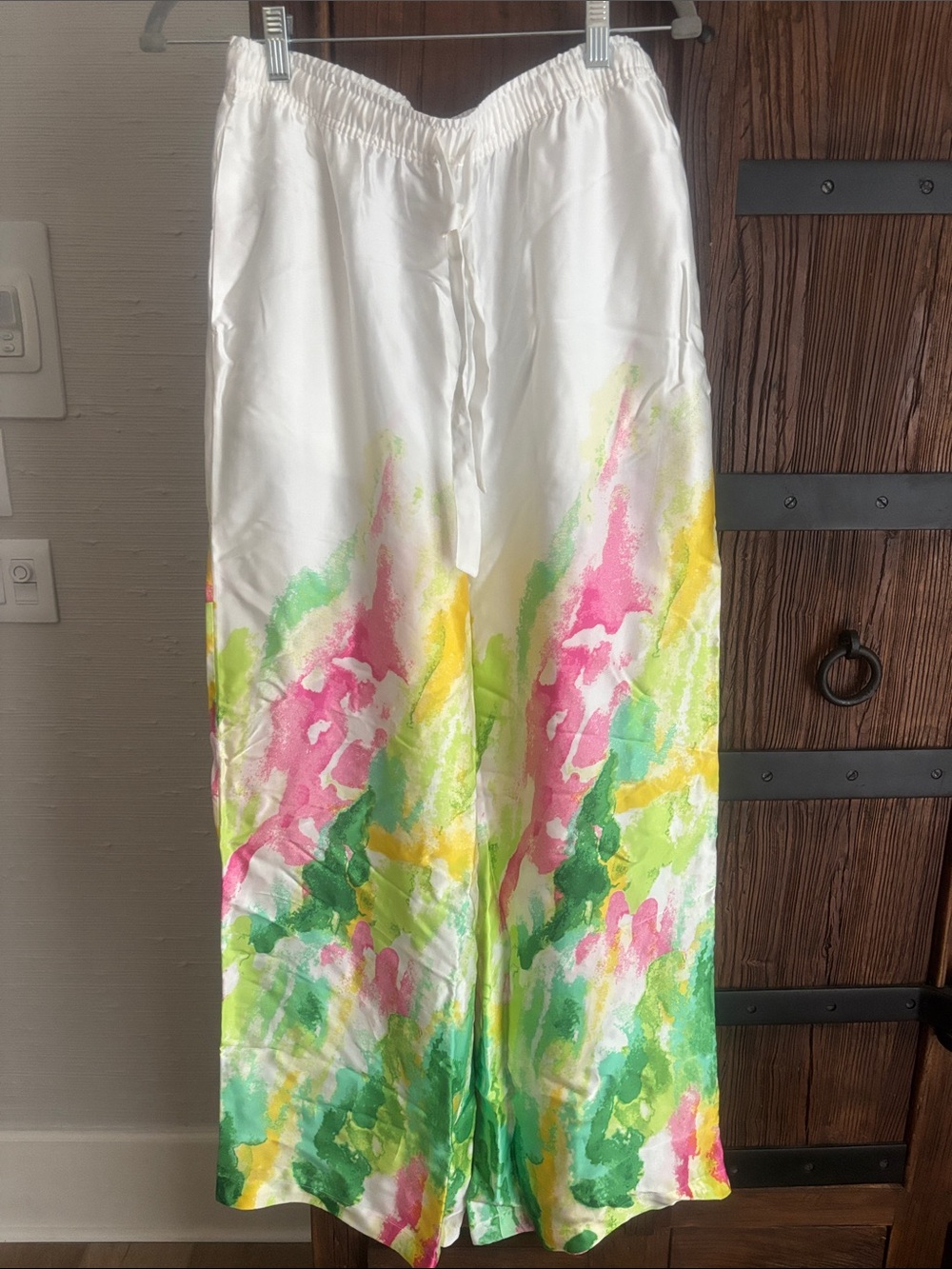 NWT Lyrebird from Anthro Silky Watercolor Pajama Set in Green, Pink & Yellow - Picture 9 of 11
